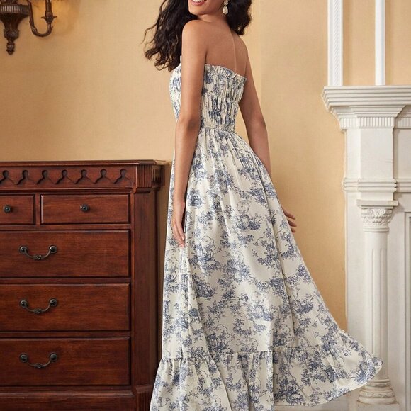 Multicolor Boho Women's Fashionable Summer Strapless Maxi Dress - Picture 2 of 8